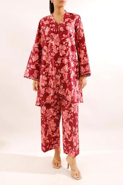 Saya 2pc Unstitched Lawn Suit | Burgundy