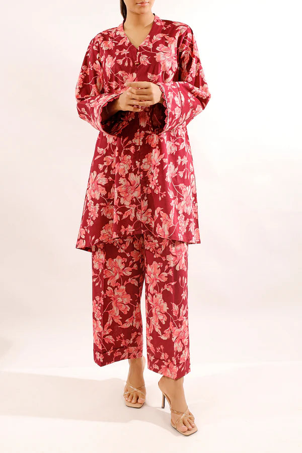 Saya 2pc Unstitched Lawn Suit | Burgundy