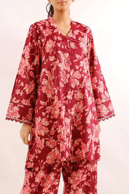 Saya 2pc Unstitched Lawn Suit | Burgundy