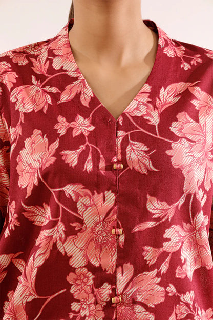 Saya 2pc Unstitched Lawn Suit | Burgundy