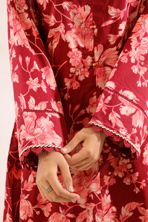 Saya 2pc Unstitched Lawn Suit | Burgundy