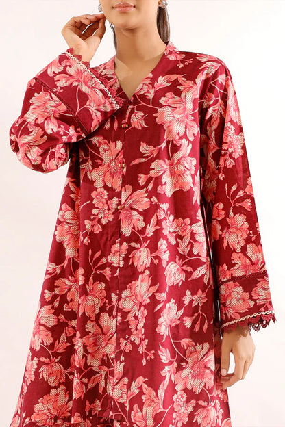 Saya 2pc Unstitched Lawn Suit | Burgundy