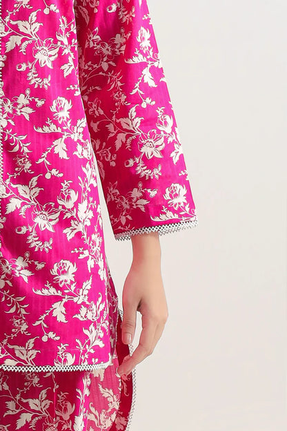 Model wearing Saya 2pc Unstitched Lawn Suit