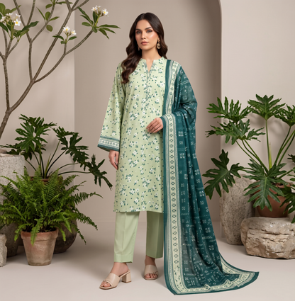 Green | Khaadi 3pc Unstitched Lawn Suit