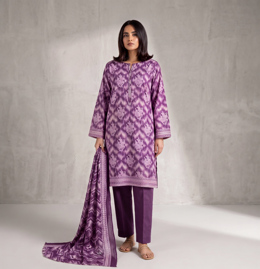 Purple | Khaadi 3pc Unstitched Lawn Suit