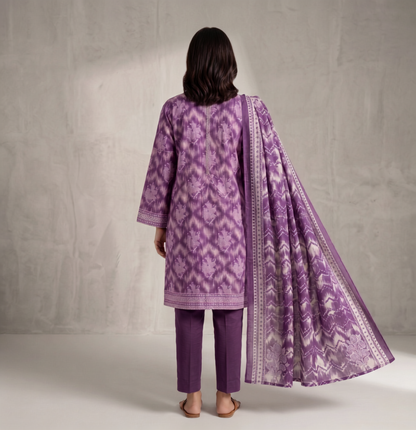 Purple | Khaadi 3pc Unstitched Lawn Suit