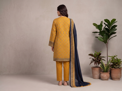 Mustard | Khaadi 3pc Unstitched Lawn Suit