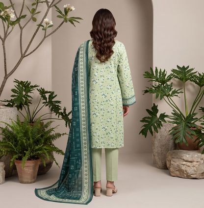 Green | Khaadi 3pc Unstitched Lawn Suit