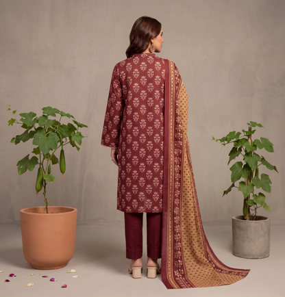 Red | Khaadi 3pc Unstitched Lawn Suit