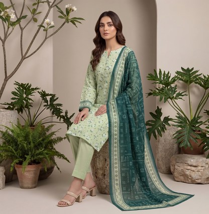 Green | Khaadi 3pc Unstitched Lawn Suit