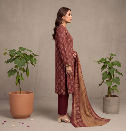 Red | Khaadi 3pc Unstitched Lawn Suit