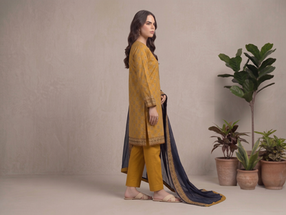 Mustard | Khaadi 3pc Unstitched Lawn Suit