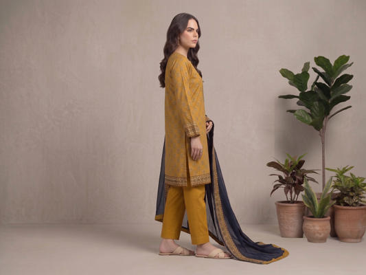 Mustard | Khaadi 3pc Unstitched Lawn Suit