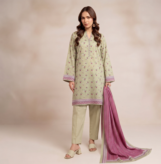 Light Green | Khaadi 3pc Unstitched Lawn Suit