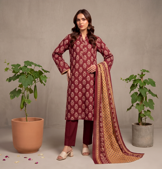 Red | Khaadi 3pc Unstitched Lawn Suit