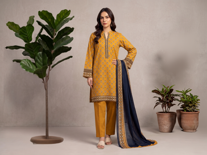 Mustard | Khaadi 3pc Unstitched Lawn Suit