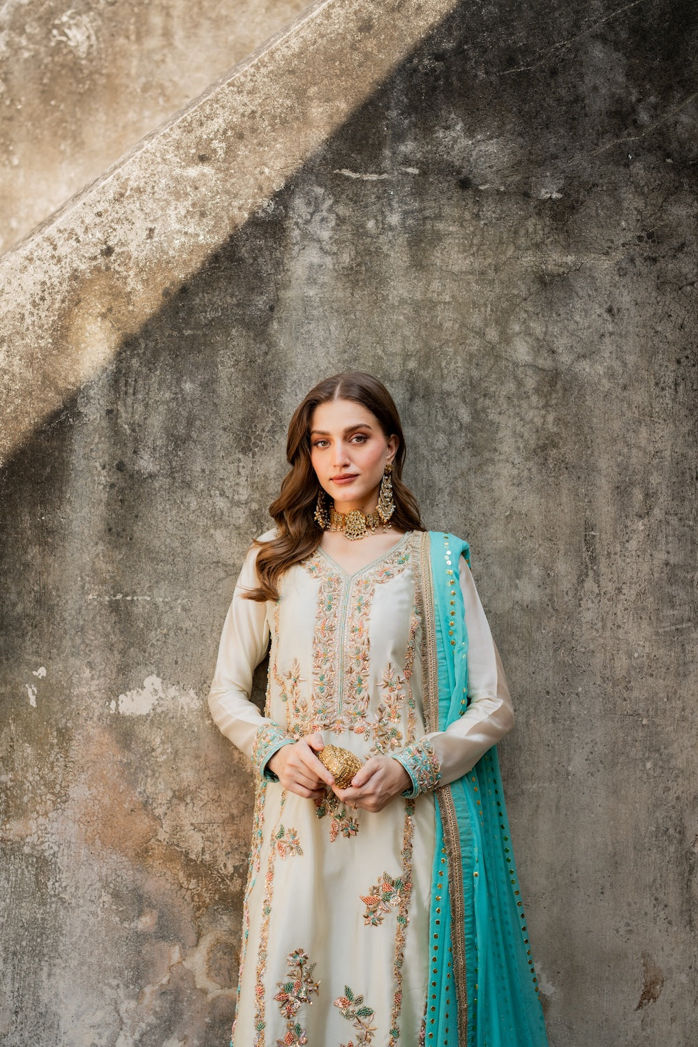 Vintage Silk Luxury Embroidered - White 3-Pc | Replica