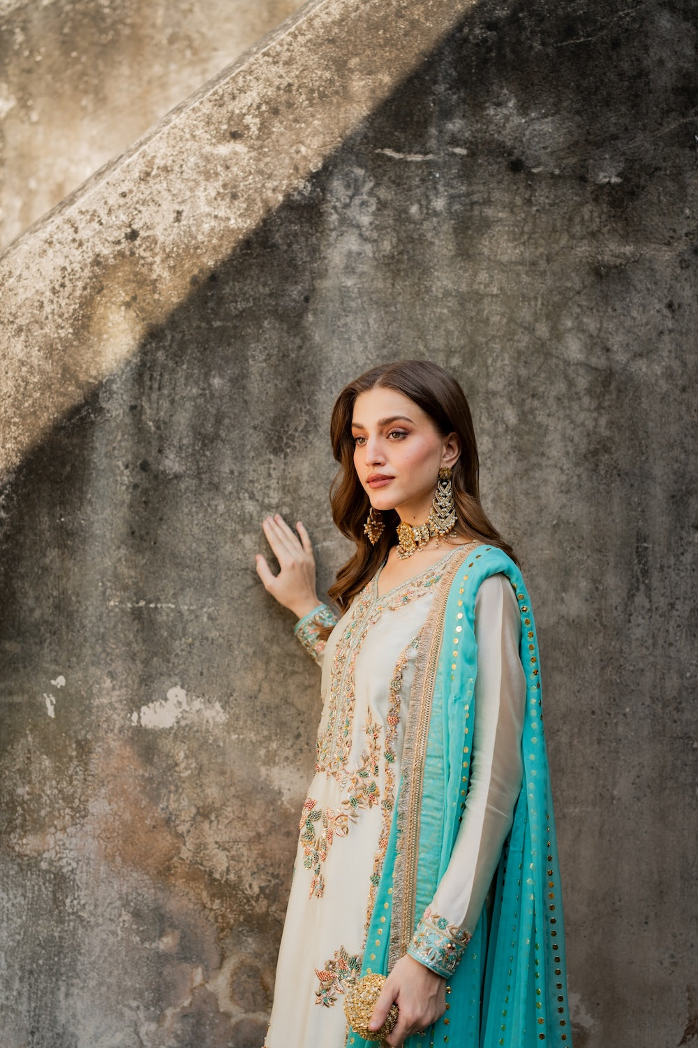 Vintage Silk Luxury Embroidered - White 3-Pc | Replica