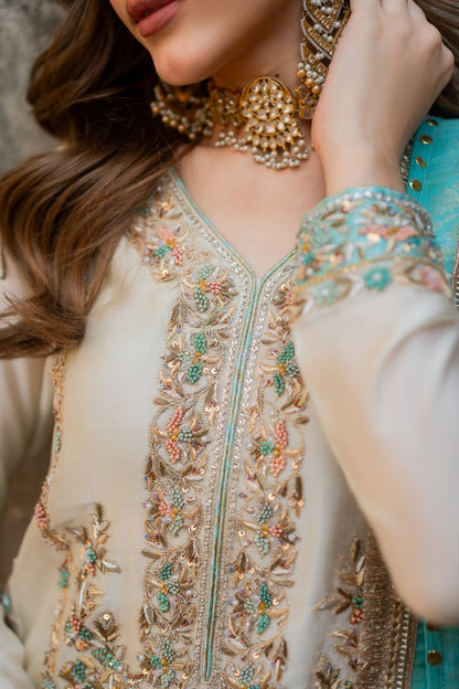 Vintage Silk Luxury Embroidered - White 3-Pc | Replica