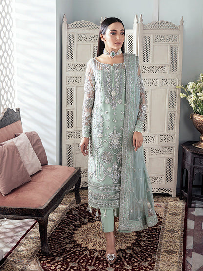 Zeba Embroidered Net - Pistachio 3-Pc | Replica