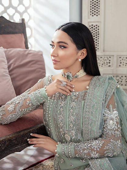 Zeba Embroidered Net - Pistachio 3-Pc | Replica