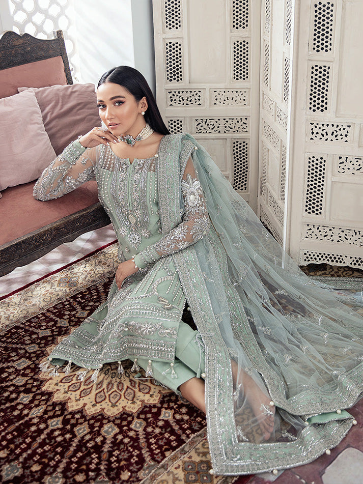 Zeba Embroidered Net - Pistachio 3-Pc | Replica