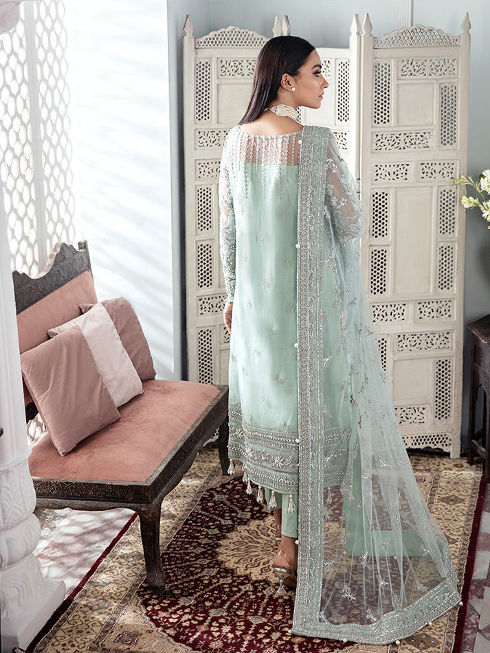Zeba Embroidered Net - Pistachio 3-Pc | Replica