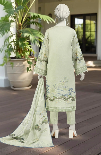 Mtj 3 PIECE PRINTED LAWN SUIT- Light-Green (UNSTITCHED)