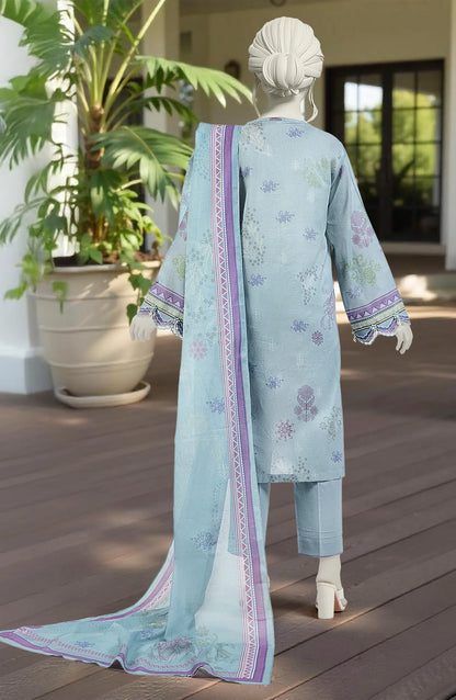 Mtj 3 PIECE PRINTED LAWN SUIT- Blue (UNSTITCHED)