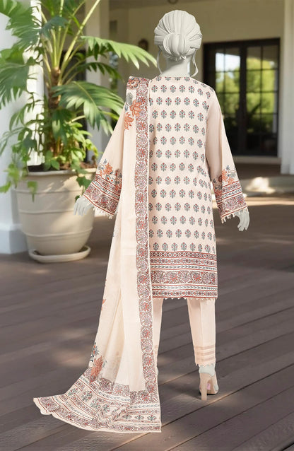 Mtj 3 PIECE PRINTED LAWN SUIT- Beige (UNSTITCHED)