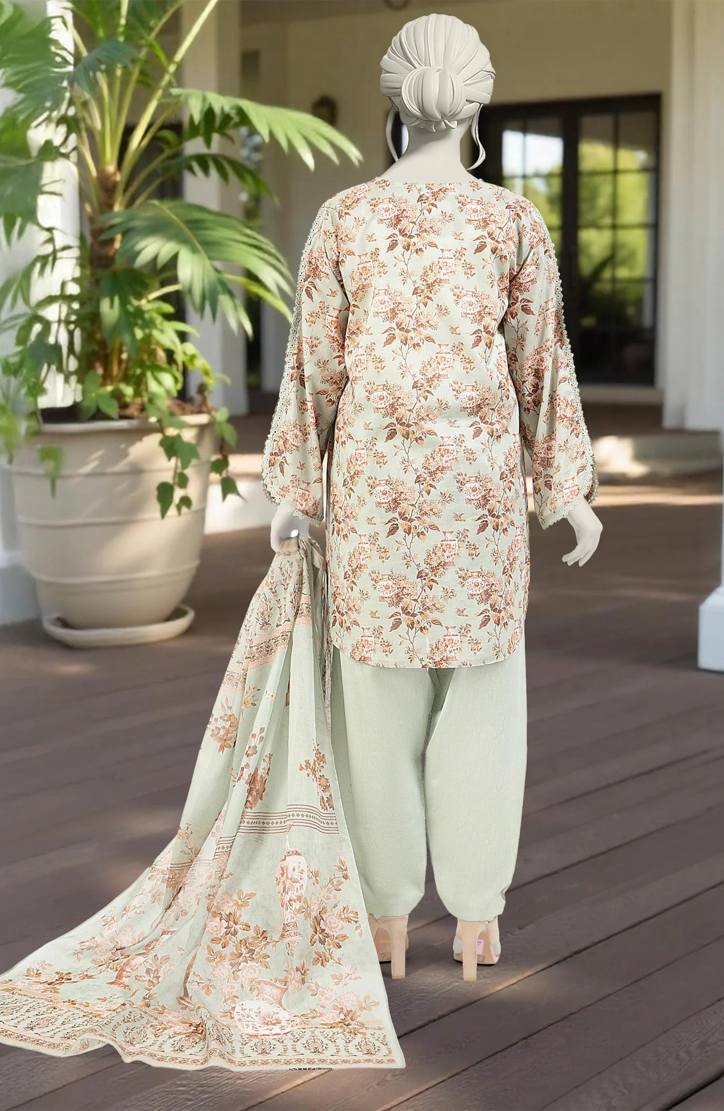 Mtj 3 PIECE PRINTED LAWN SUIT- Grey (UNSTITCHED)
