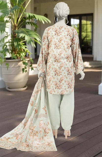 Mtj 3 PIECE PRINTED LAWN SUIT- Grey (UNSTITCHED)