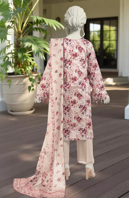 Mtj 3 PIECE PRINTED LAWN SUIT- Beige (UNSTITCHED)