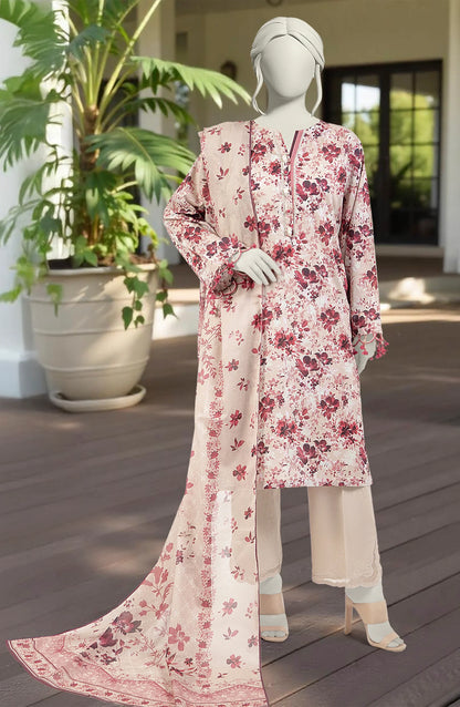 Mtj 3 PIECE PRINTED LAWN SUIT- Beige (UNSTITCHED)