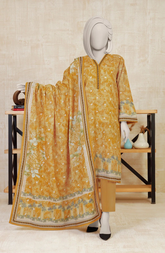 Yellow | Mtj-Tariq Jamil 3pc Unstitched Khaddar Suit