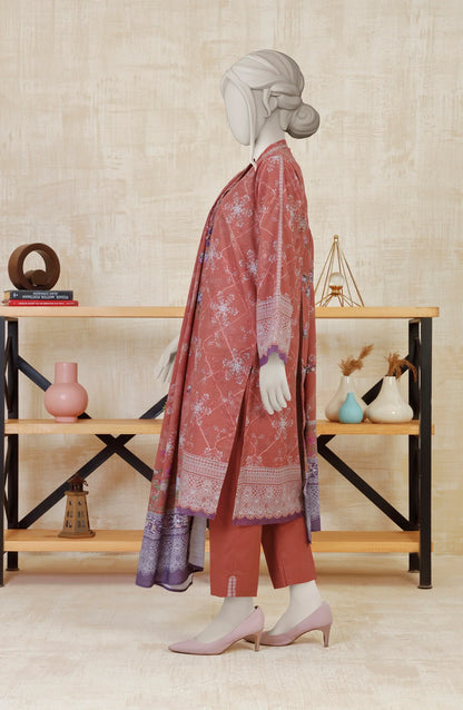 Rust | Mtj-Tariq Jamil 3pc Unstitched Khaddar Suit