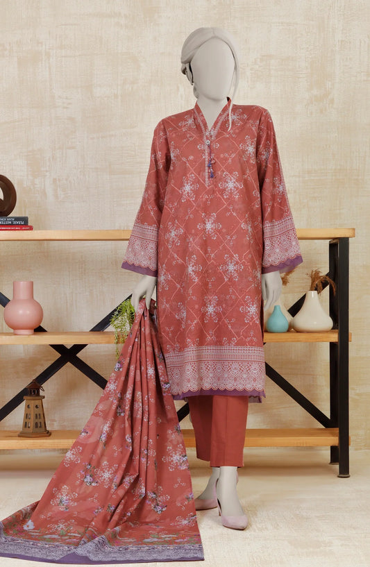 Rust | Mtj-Tariq Jamil 3pc Unstitched Khaddar Suit
