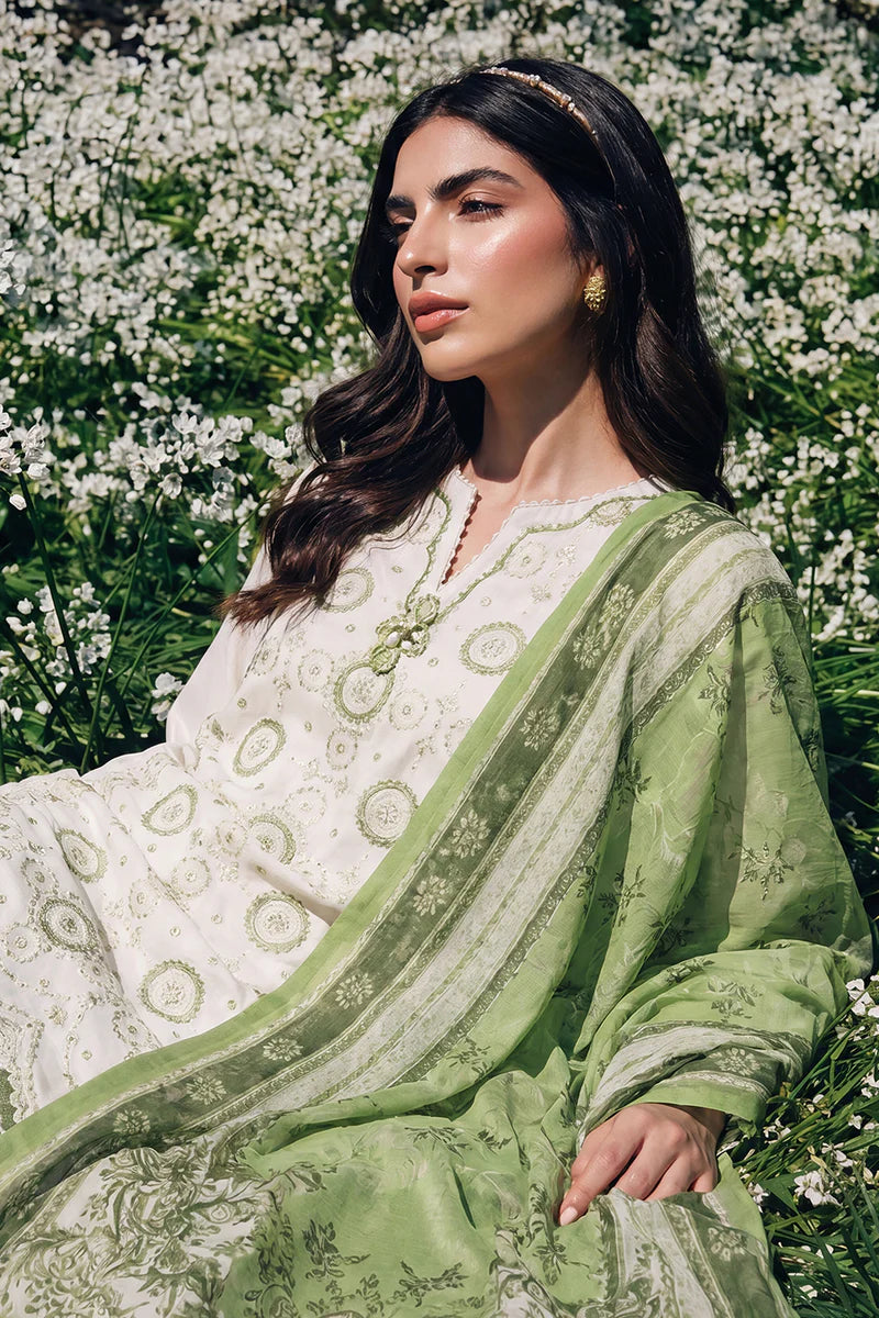 White | Zellbury 3pc Unstitched Chikankari