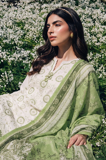 White | Zellbury 3pc Unstitched Chikankari