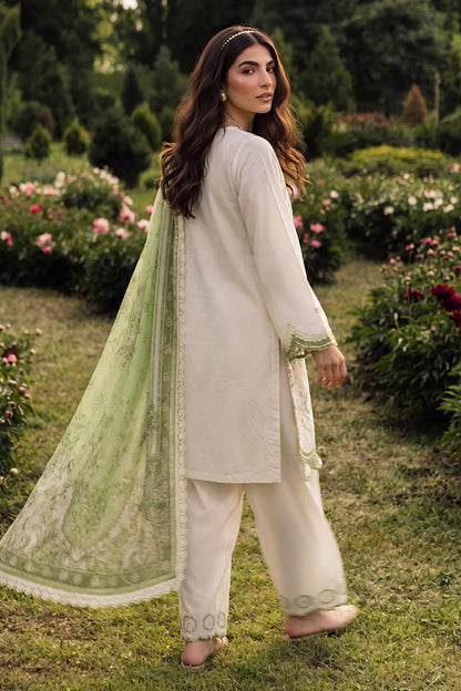 White | Zellbury 3pc Unstitched Chikankari