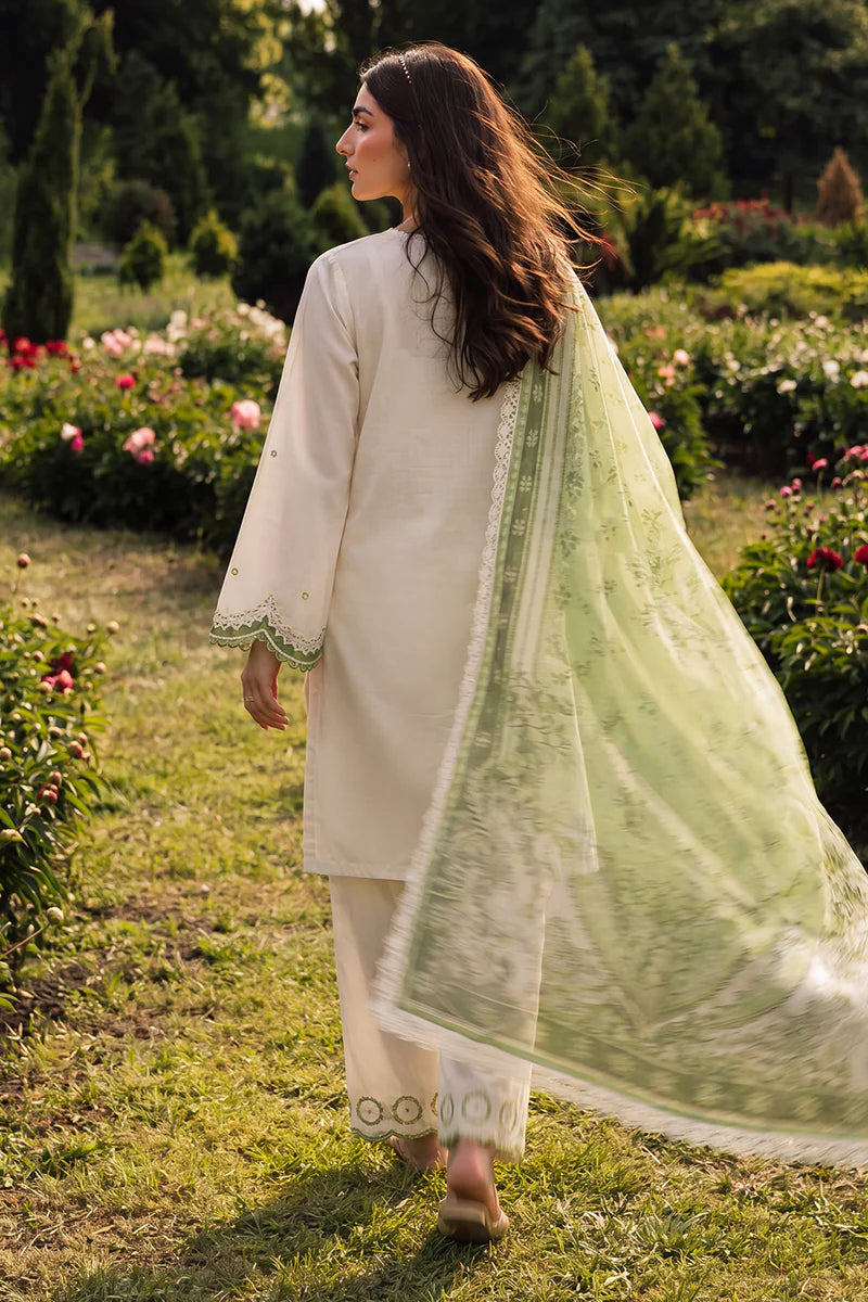 White | Zellbury 3pc Unstitched Chikankari