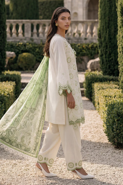 White | Zellbury 3pc Unstitched Chikankari