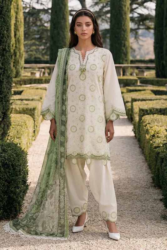White | Zellbury 3pc Unstitched Chikankari