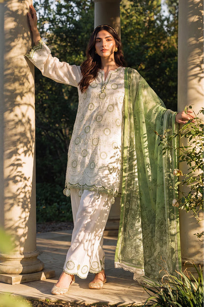 White | Zellbury 3pc Unstitched Chikankari