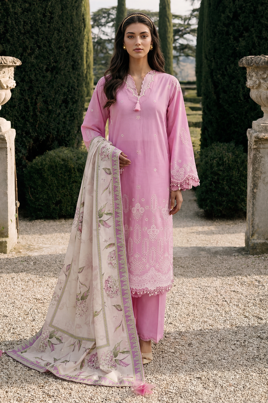 Light Pink | Zellbury 3pc Unstitched Chikankari