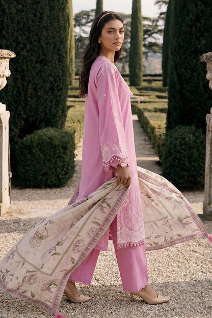 Light Pink | Zellbury 3pc Unstitched Chikankari