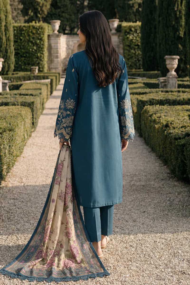 Teal Blue | Zellbury 3pc Unstitched Chikankari