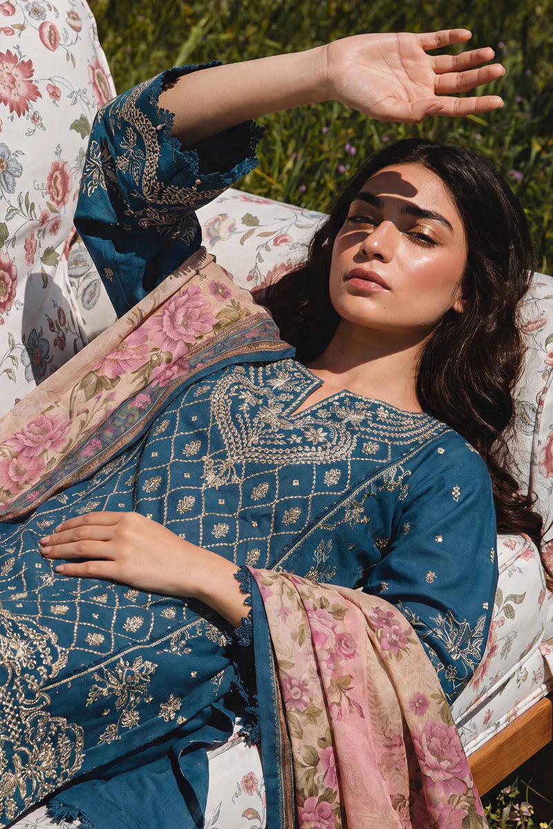 Teal Blue | Zellbury 3pc Unstitched Chikankari