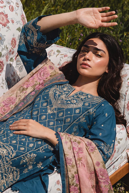 Teal Blue | Zellbury 3pc Unstitched Chikankari