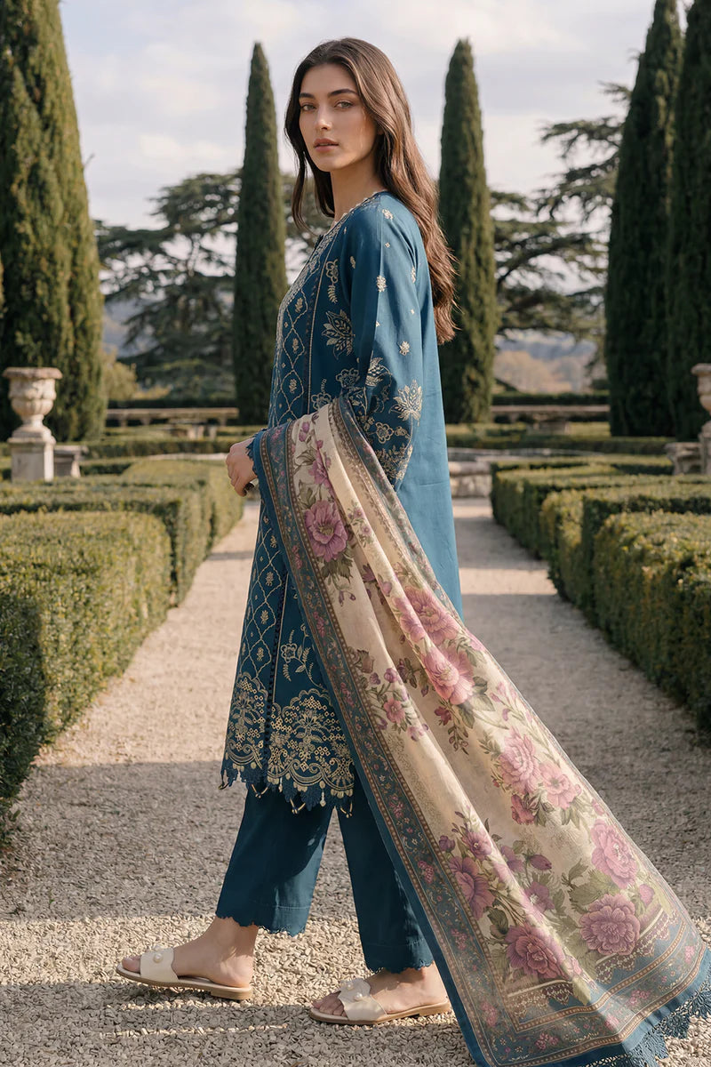 Teal Blue | Zellbury 3pc Unstitched Chikankari